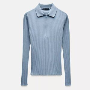 Zara Light Blue Ribbed Top